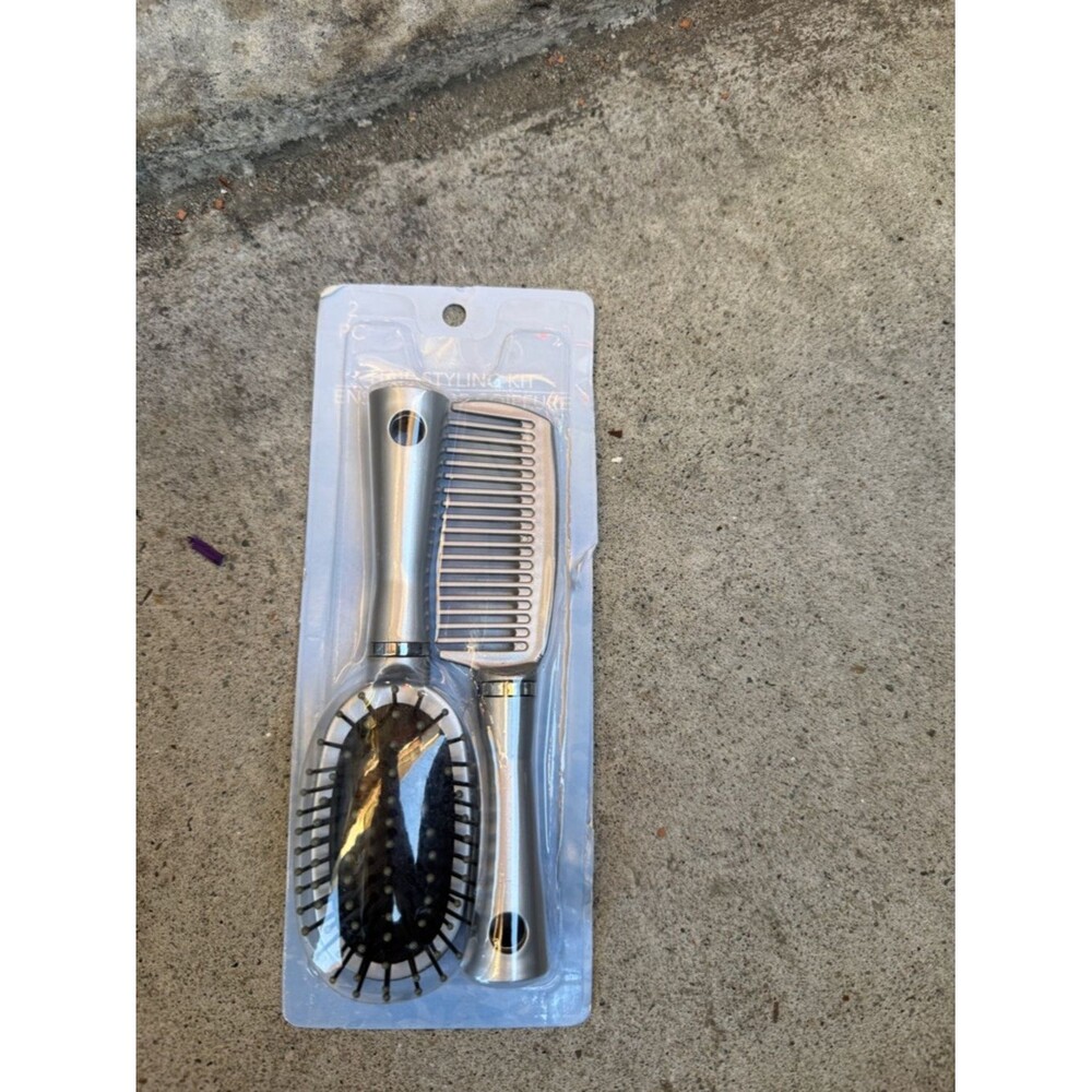4/$25 2 Piece Silver Hair Brush Comb Set travel mini gym personal vaca gift A17